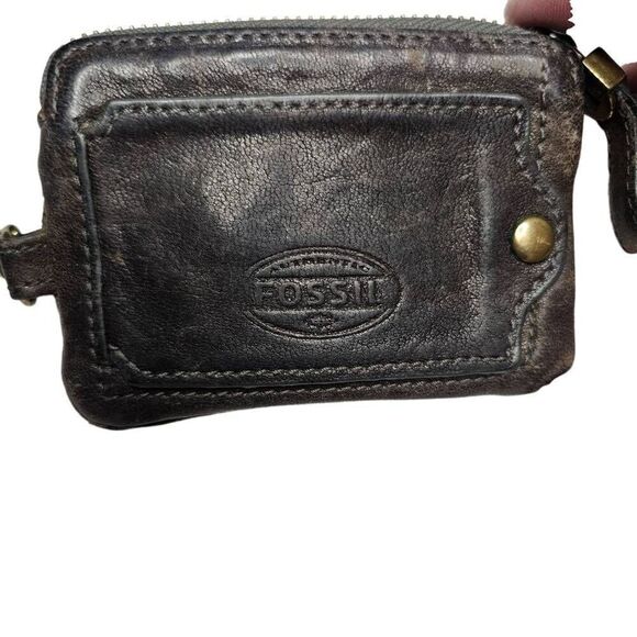 Fossil Vintage Y2K 90's Leather Coin Cash Pouch Belt strap Card holder Key Chain - Picture 1 of 9